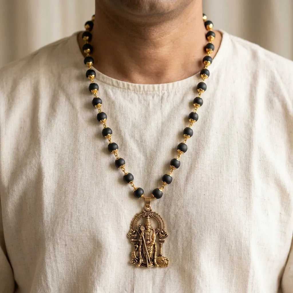 Golden Karungali Mala with Murgan Pendant