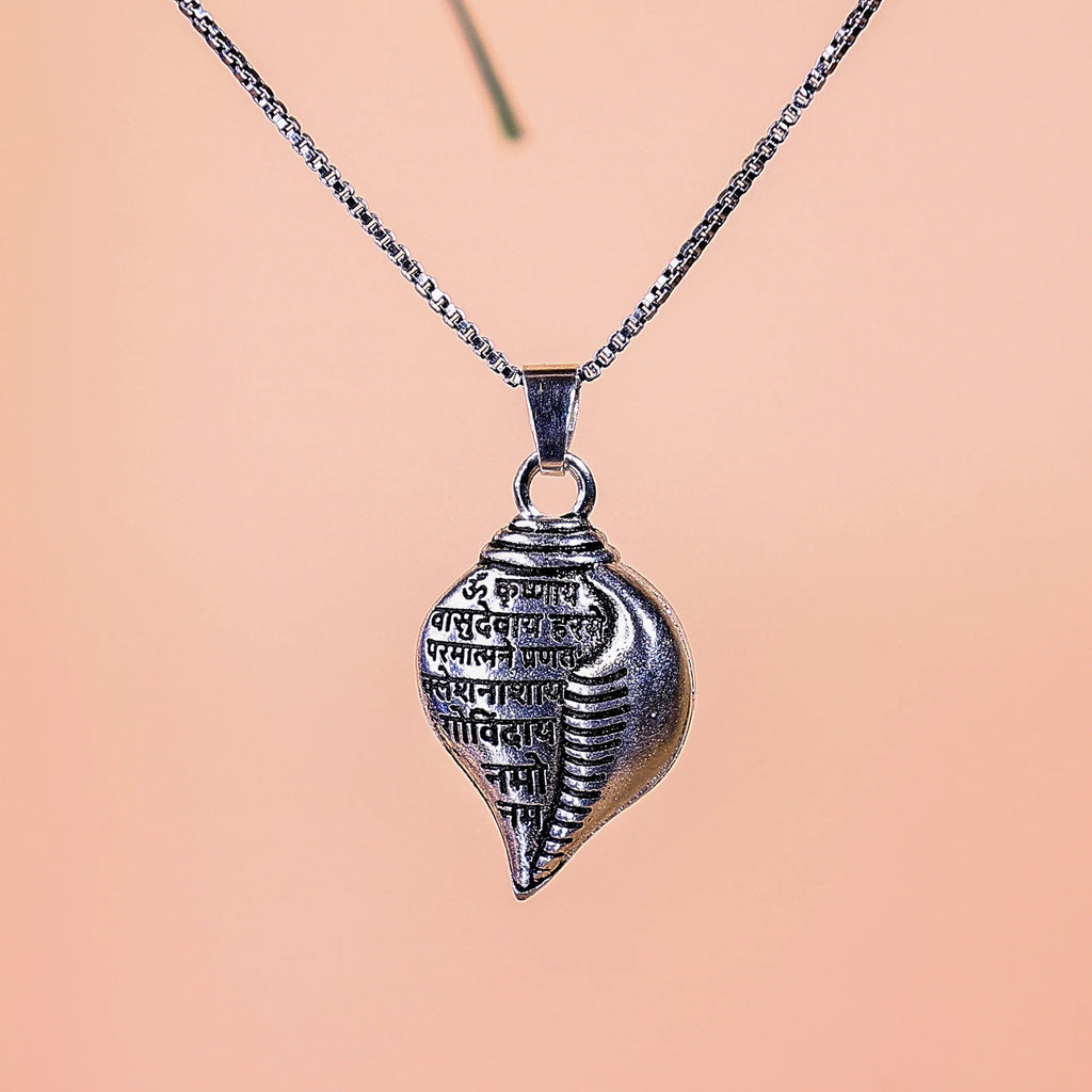 Krishna Vasudevaya Mantra Shankh Pendant Necklace