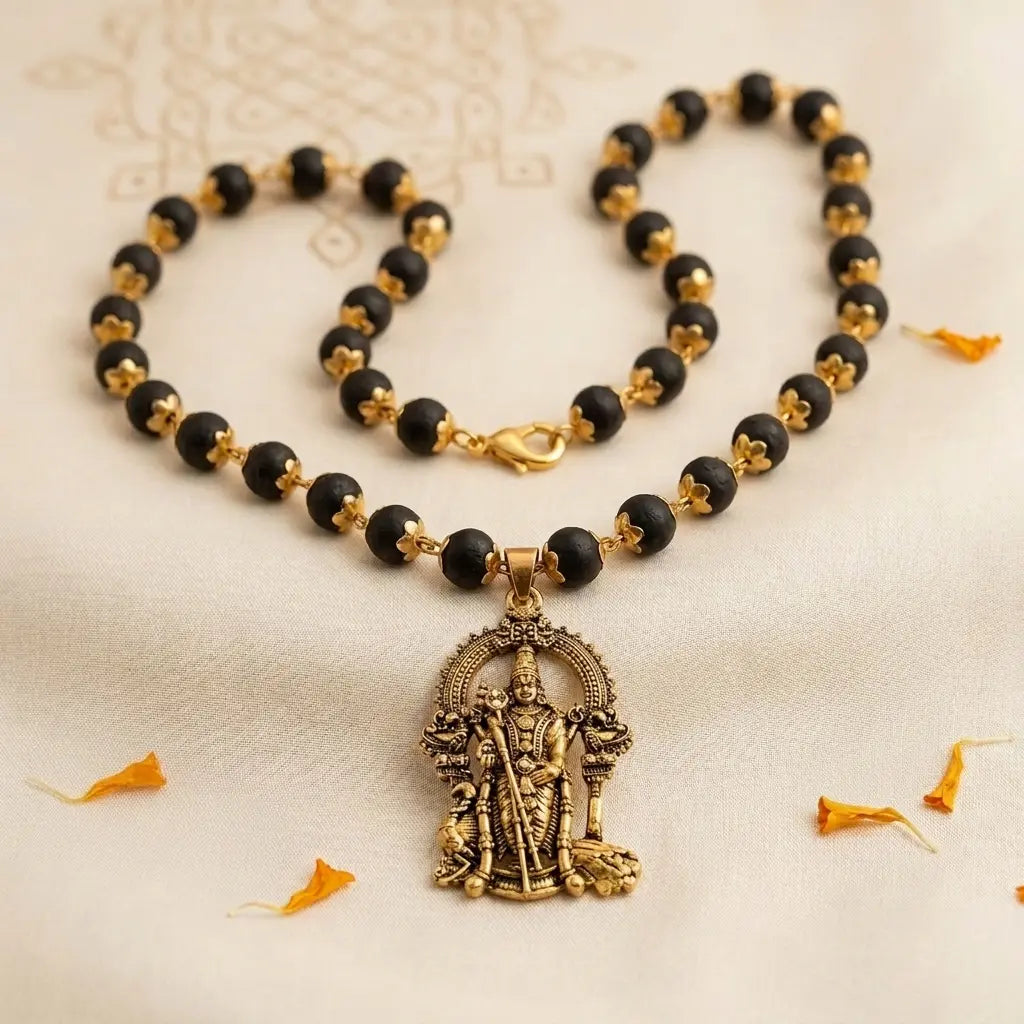 Golden Karungali Mala with Murgan Pendant